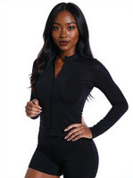 Seamless Zip-up Shirt Long Sleeve Sportswear Black