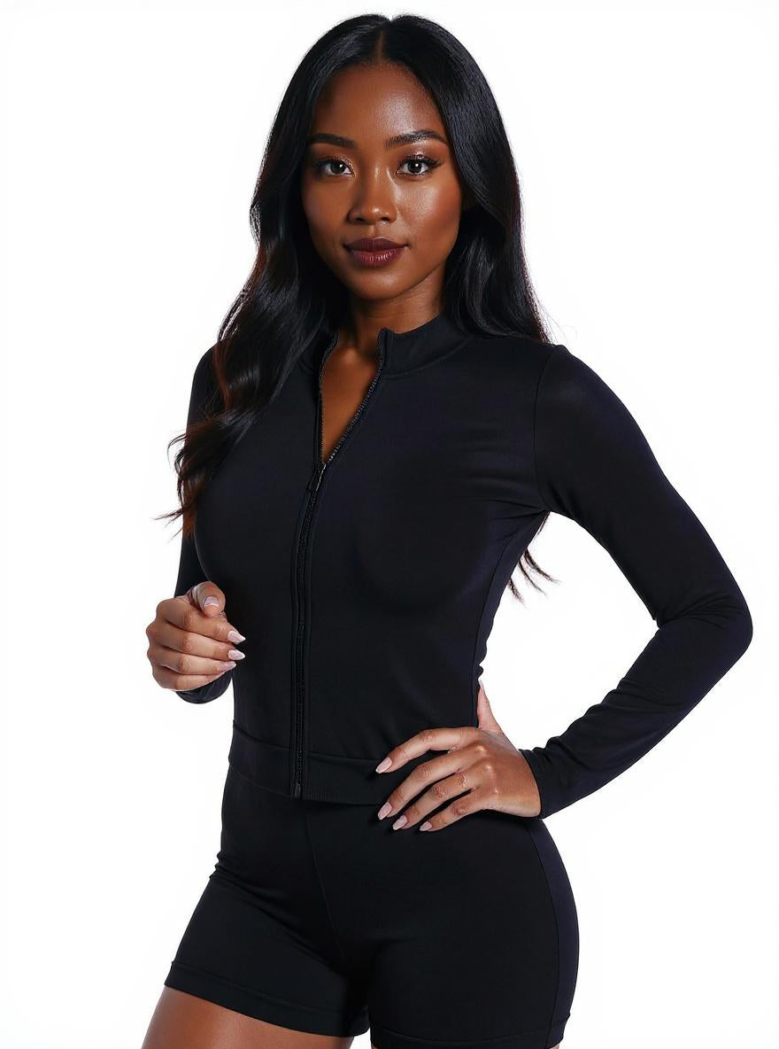 Seamless Zip-up Shirt Long Sleeve Sportswear Black