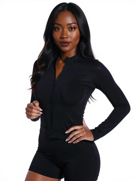 Seamless Zip-up Shirt Long Sleeve Sportswear Black